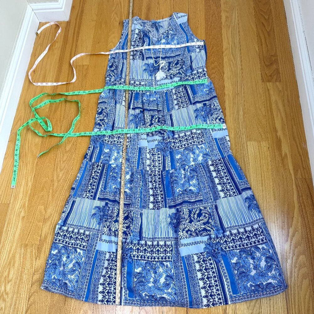 J. McLaughlin Maxi Dress Blue White Tropical Patchwork Cotton Christa (M) - Picture 7 of 8